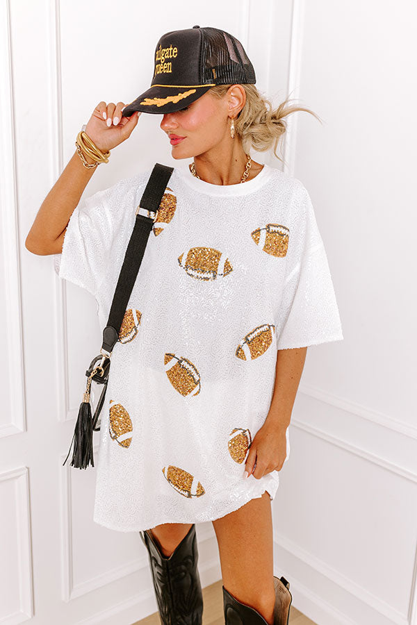 Ultimate Football Fan Sequin Mini Dress - White