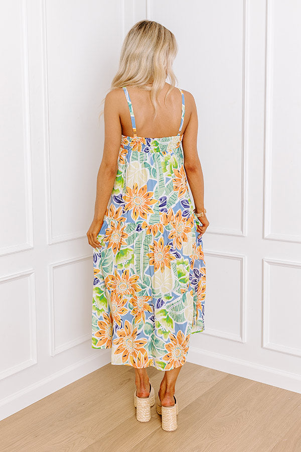 Premium Talk Of The Tropics Midi Dress - Airy Blue Floral