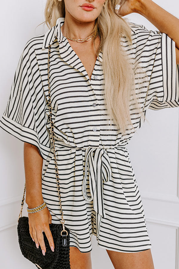 Premium Yacht Club Cutie Striped Romper - Black & Cream