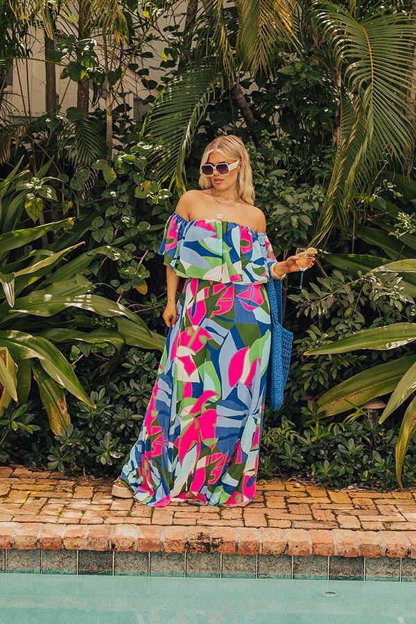 Premium Tropical Maxi Dress - Palm Paradise Curves