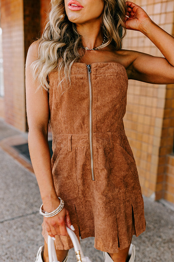 Ultimate Soho Style Corduroy Romper Dress - Mocha