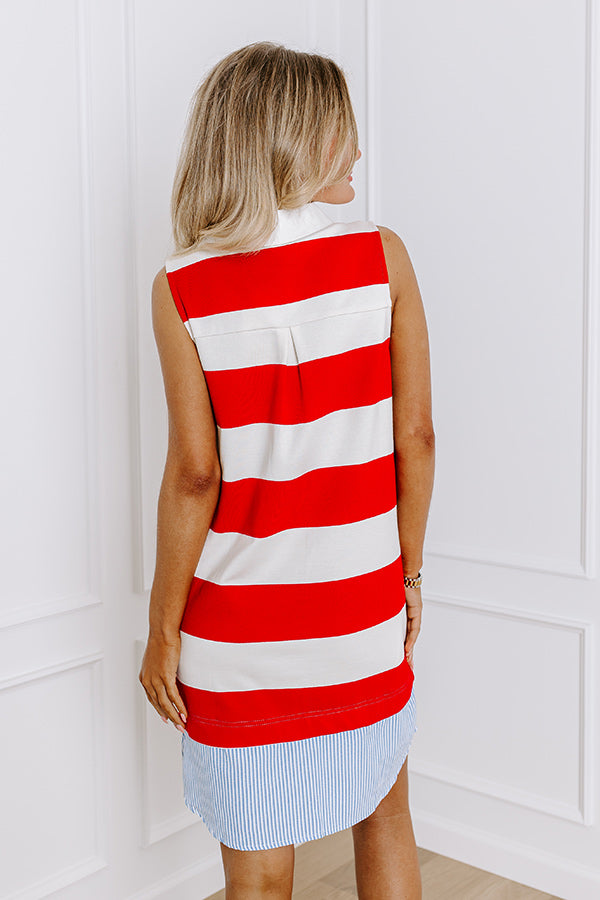 Premium Nautical Charm Mini Dress - Classic Red Stripe