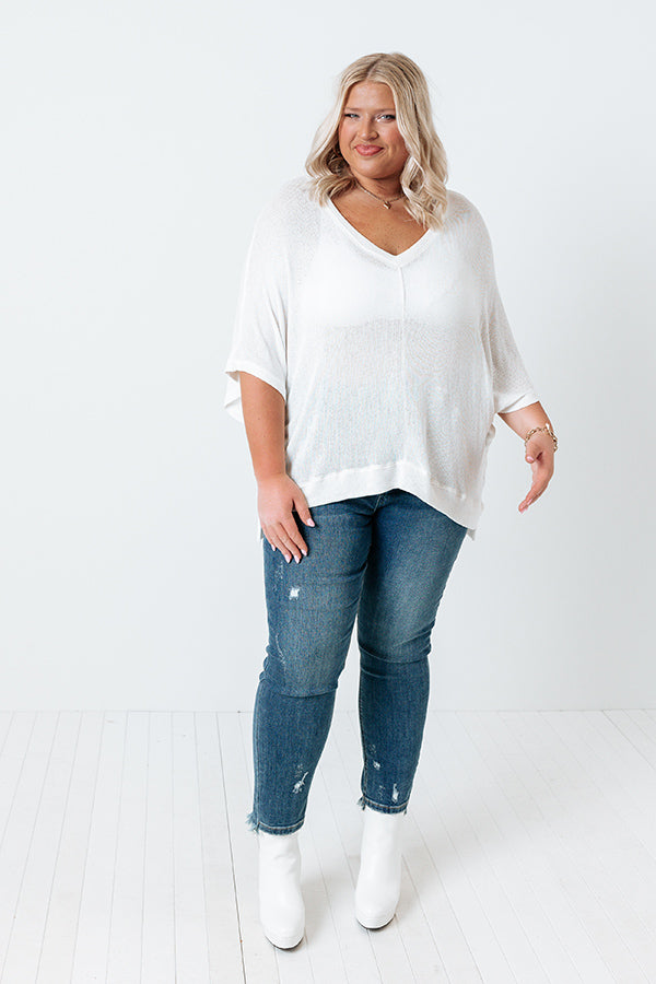 Premium Ivory Curves Knit Shift Top - Effortless Elegance