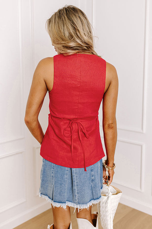 Premium Uptown Girl Linen Vest Top - Red | Luxe Layering Essential