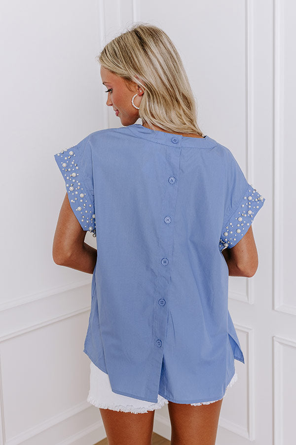 Ultimate Spotlight Delight Pearl Embellished Top in Airy Blue - Upgrade Your Wardrobe