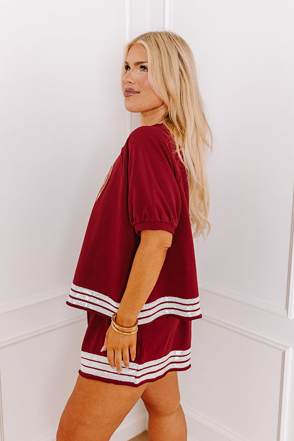 Premium Embroidered Sideline Social Top - Crimson Curves Collection