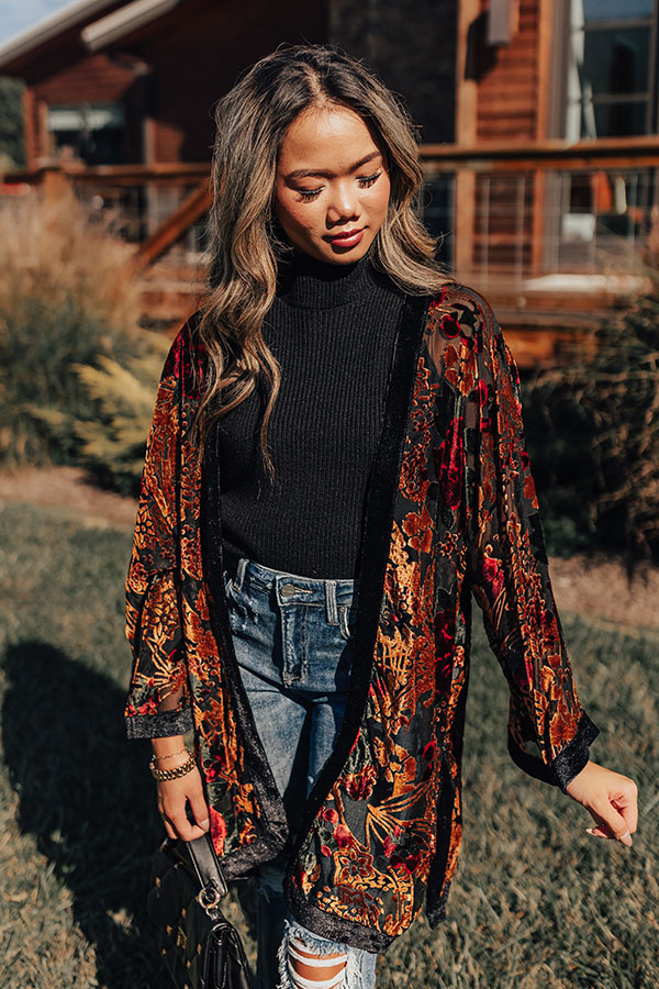 Premium Velvet Burnout Duster Coat - Romantic Fall Essential