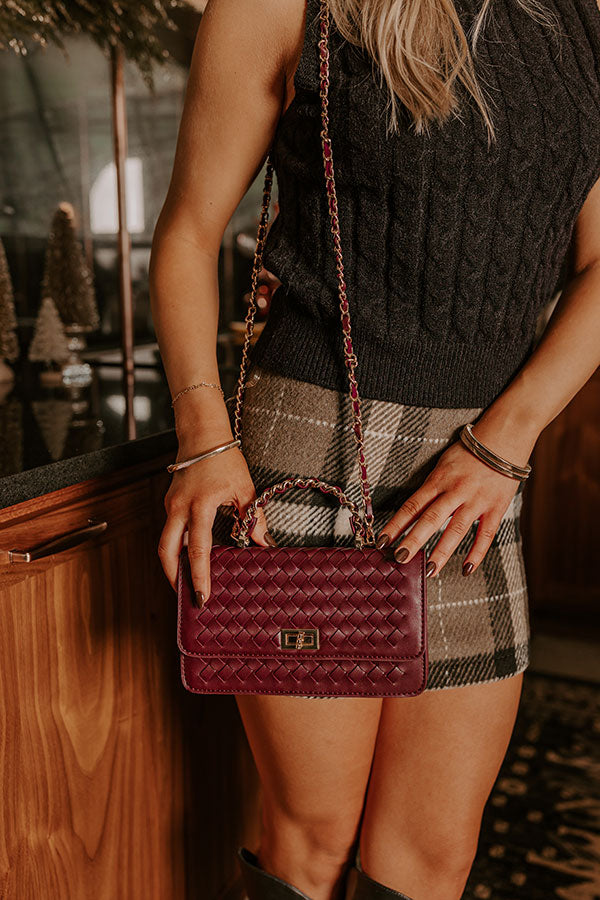 Ultimate Chic Faux Leather Woven Purse in Windsor Wine