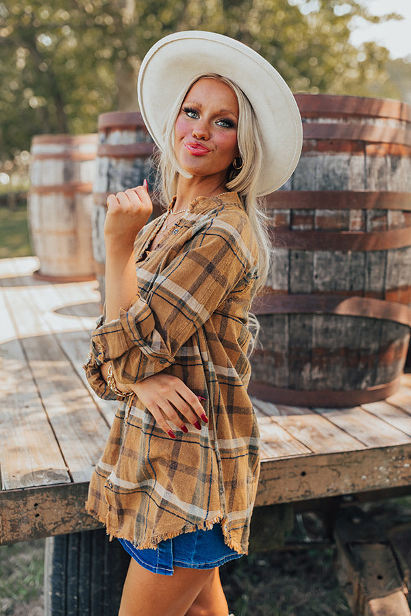 Ultimate Hayride Bliss: Premium Vintage Plaid Tunic in Camel