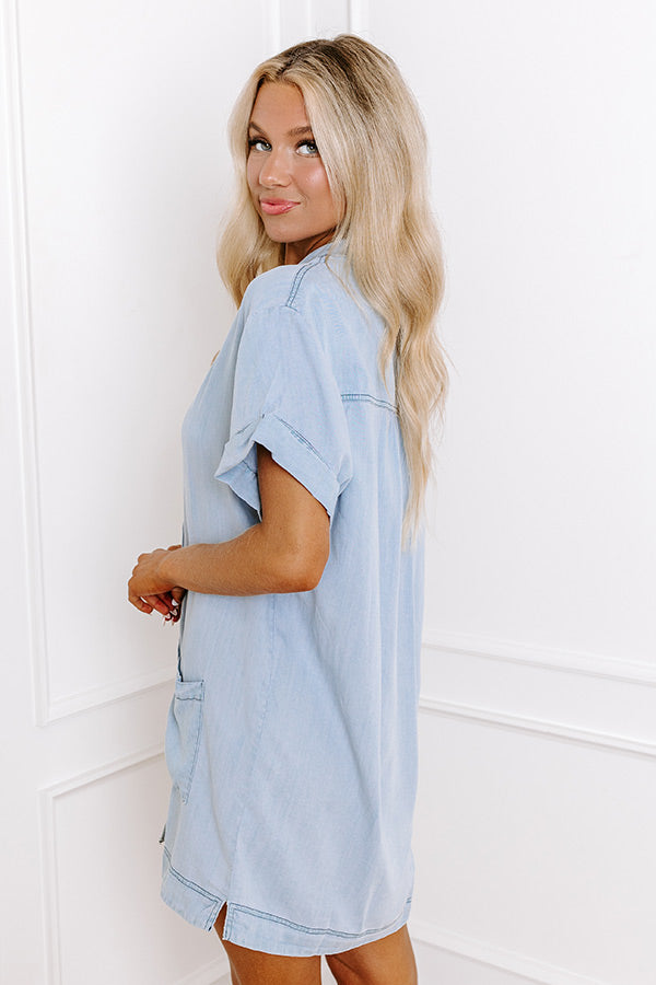 Ultimate Lake Life Chambray Mini Dress - Light Wash