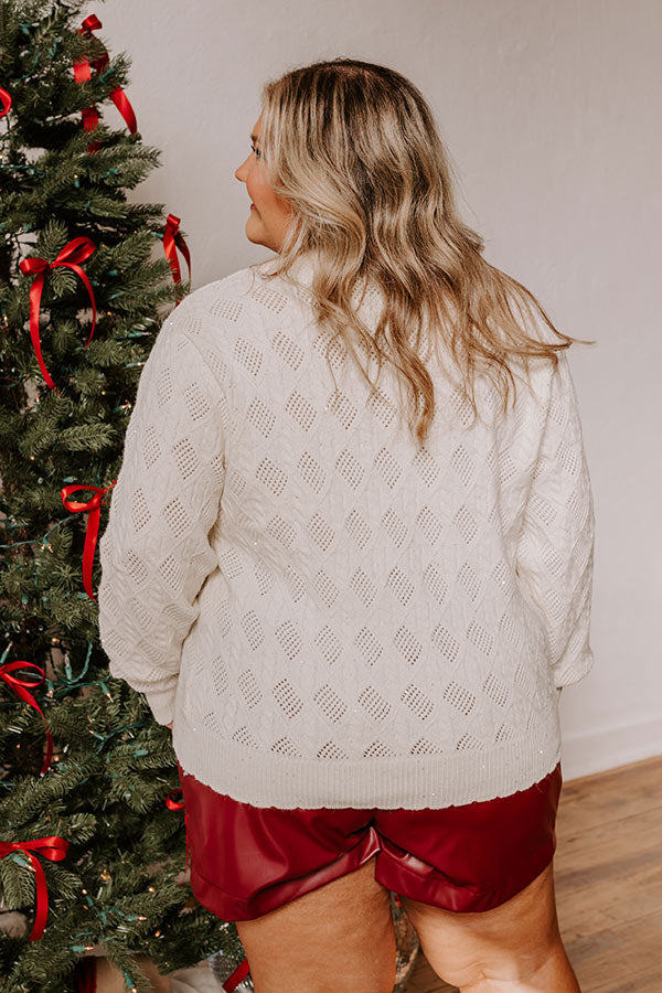 Premium Sweet As Can Be Cable Knit Sweater with Sparkle Accents