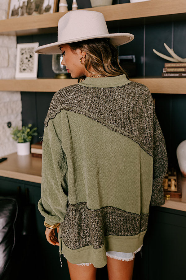 Premium Cabin In The Mountains Oversized Knit Sweater - Olive