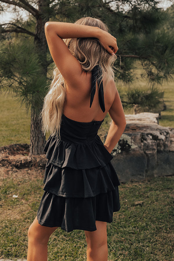 Ultimate Romantic Ruffle Mini Dress in Black - Writing Love Notes