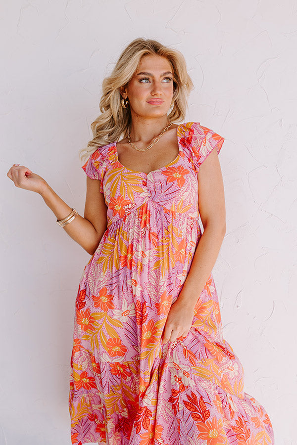 Premium Hibiscus Harmony Midi Dress