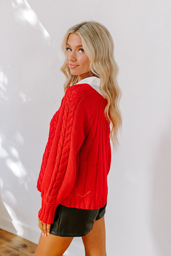 Premium Cable Knit Sweater - Cozy Red Edition