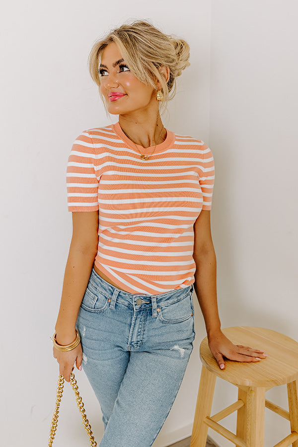 Premium Vacay Mode Striped Top - Light Coral