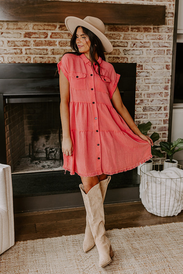 Premium Coral Mineral Wash Mini Dress - Ultimate Style Upgrade