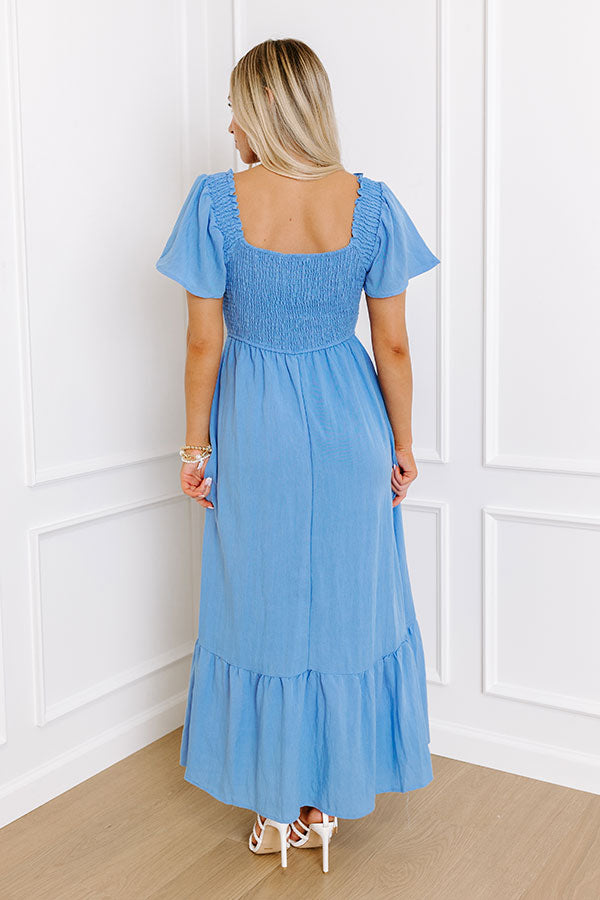 Ultimate Sunny Smiles Smocked Maxi Dress - Sky Blue