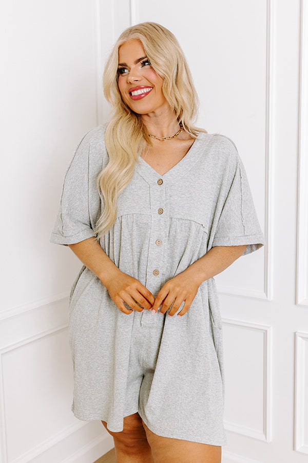 Premium Summer Comfort: Grey Curves Button-Down Romper