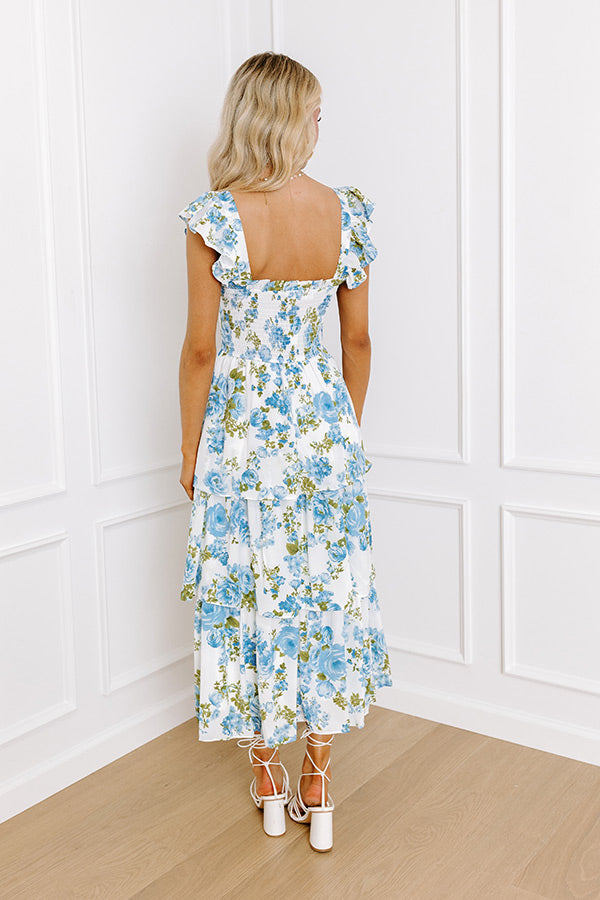 Ultimate Rose Garden Gala Tiered Midi Dress in Blue