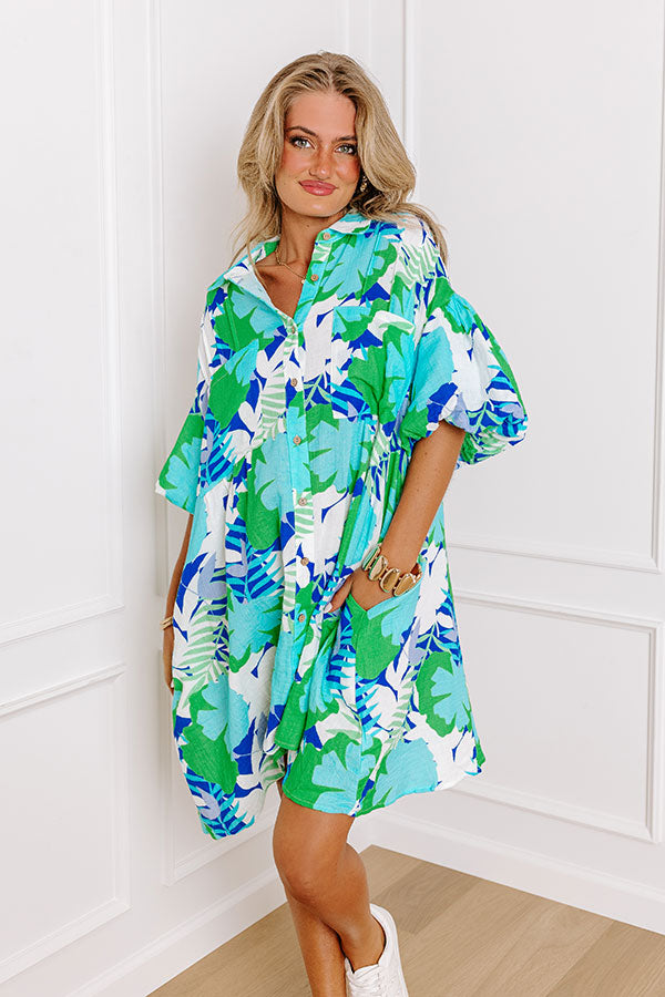 Premium Tropical Escape Button-Down Mini Dress