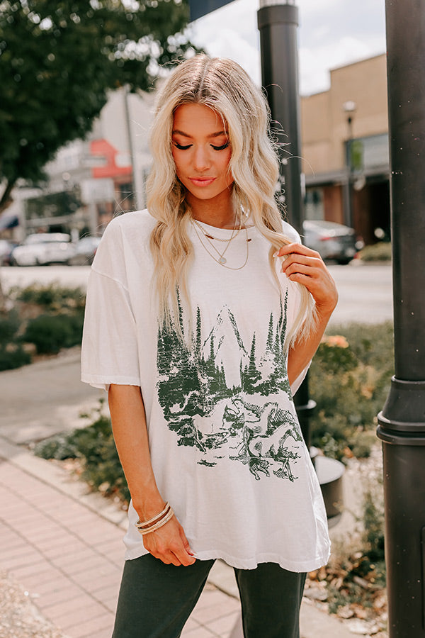 Premium Mustang Mountain Distressed Oversized Graphic Tee