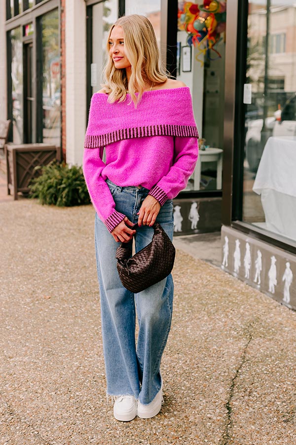 Ultimate Chic Off Shoulder Knit Sweater - Violet Elegance