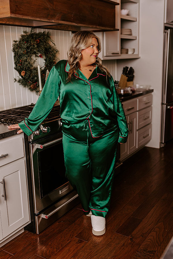 Premium Satin Pajama Top - Hunter Green Curves