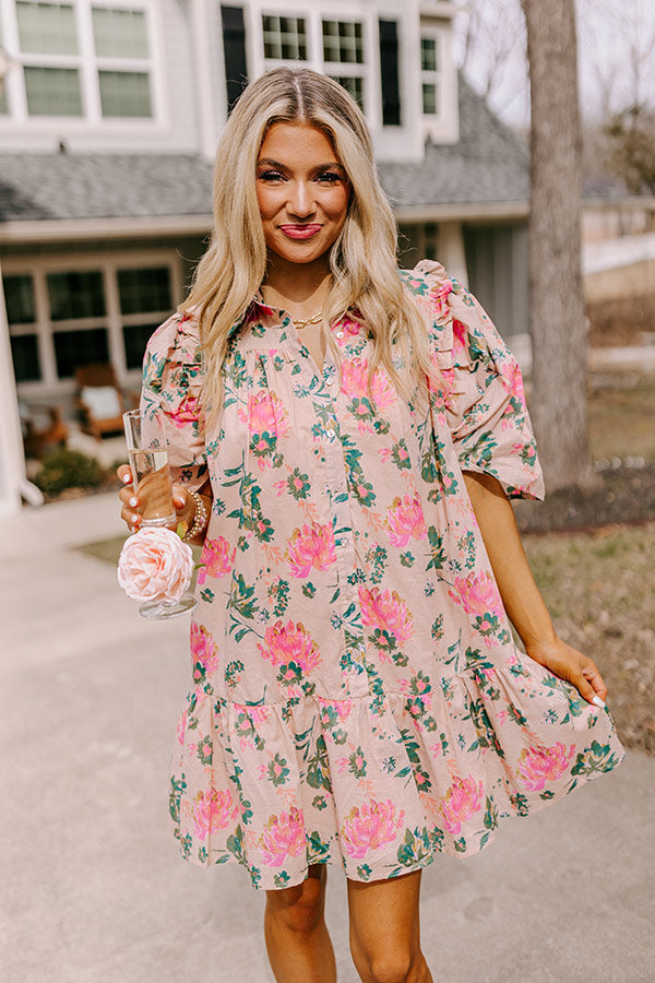 Premium Blushing Bliss Floral Mini Dress