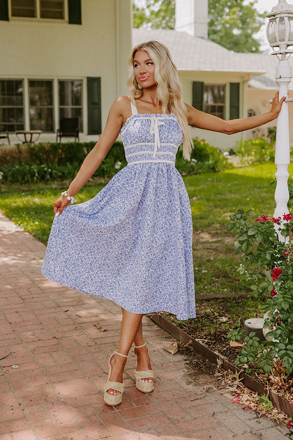 Premium Garden Gorgeous Jacquard Midi Dress in Blue