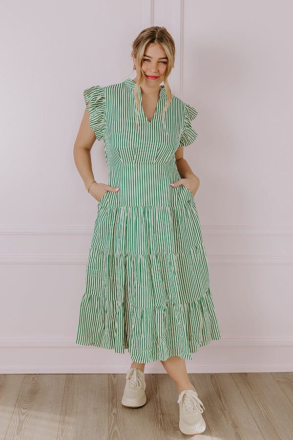 Premium Emerald Stripe Midi Dress for Effortless Style