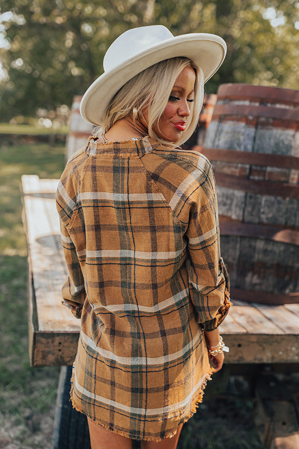 Ultimate Hayride Bliss: Premium Vintage Plaid Tunic in Camel