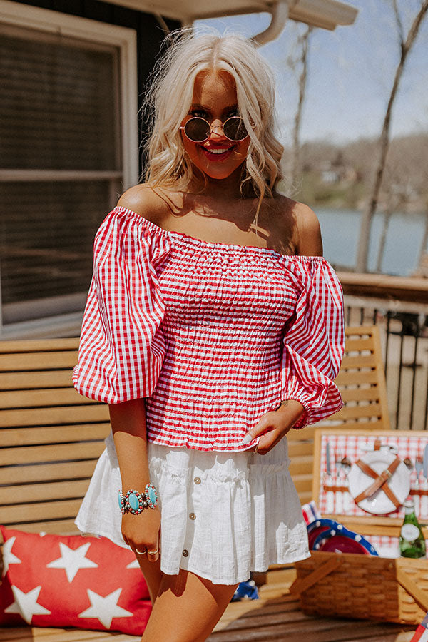 Premium Summer Rhythm Gingham Top - Red & White