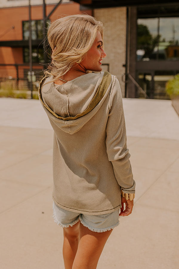 Premium Cozy Moment Waffle Knit Hoodie - Light Sage