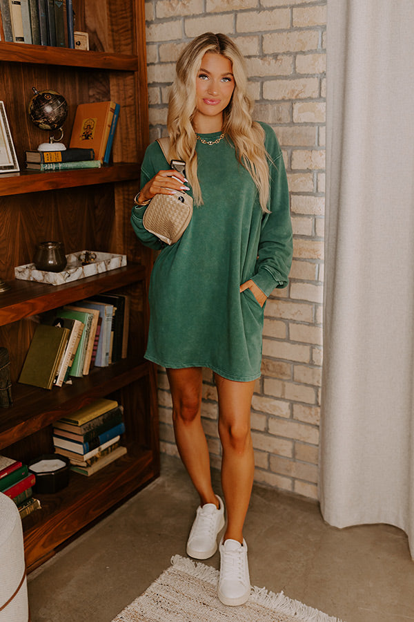 Premium Cozy Classic Sweatshirt Mini Dress - Ultimate Comfort in Hunter Green