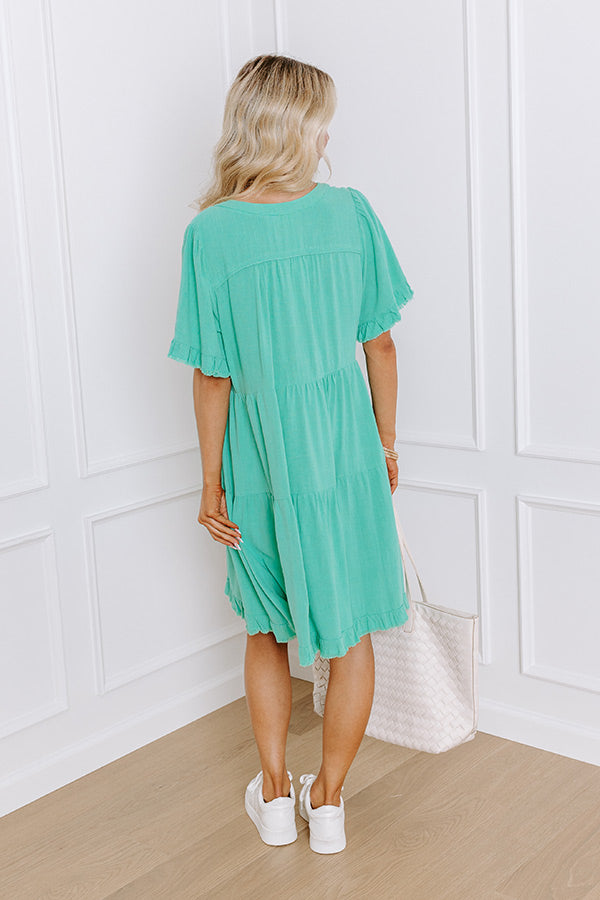 Premium Linen-Blend Mini Dress in Sea Glass - Effortless Chic Style