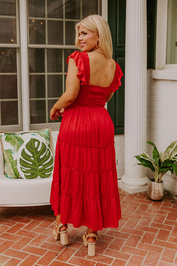 Premium Napa Valley Smocked Midi Dress - Red Curves Collection