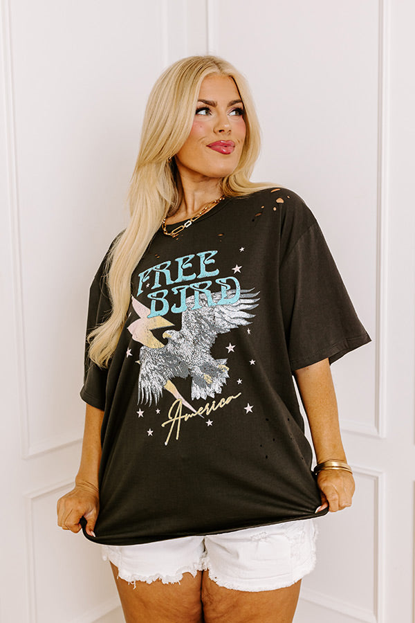 Premium Free Bird America Vintage Distressed Boyfriend Tee