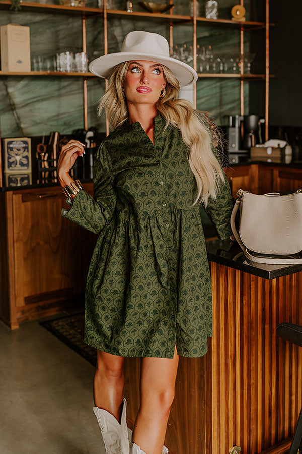 Premium Olive Floral Mini Dress - Ultimate Chic Harvest Style