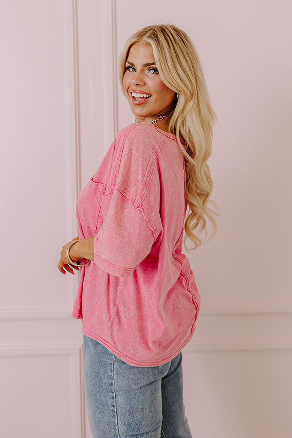 Premium Mineral Wash Tee - Relaxed Fit in Pink Curves