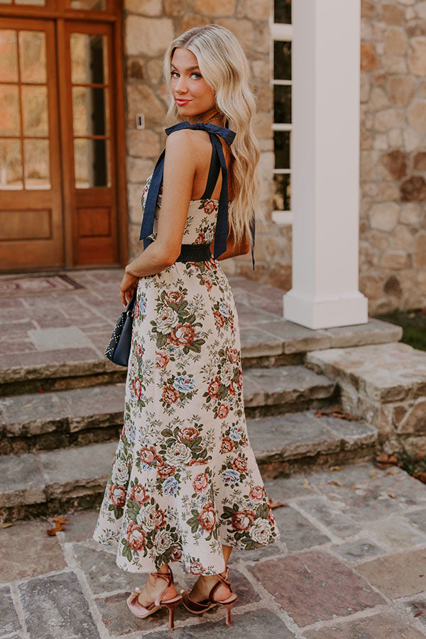 Premium Wine Country Floral Midi Dress