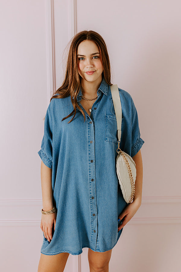 Premium Chambray Tunic Dress - Oversized Medium Wash