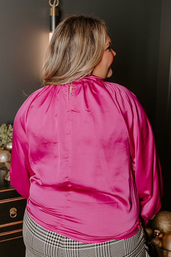 Ultimate VIP Satin Luxe Top in Fuchsia Curves