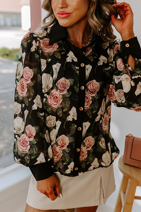 Premium Floral Chiffon Button-Up Blouse