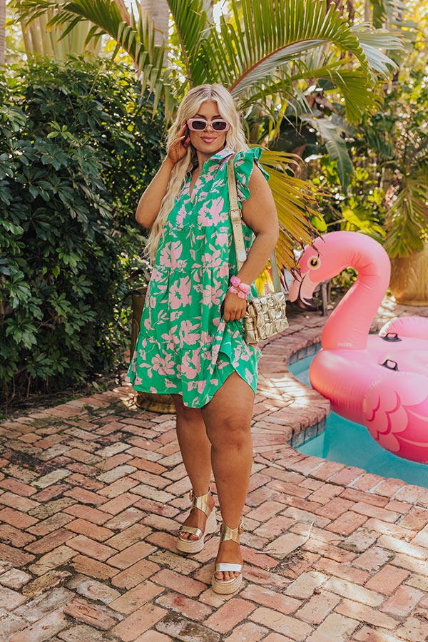 Ultimate Cabana Date Night Floral Dress - Kelly Green Curves