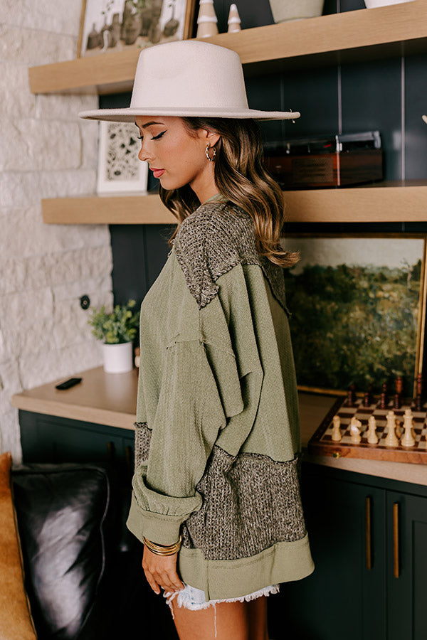 Premium Cabin In The Mountains Oversized Knit Sweater - Olive