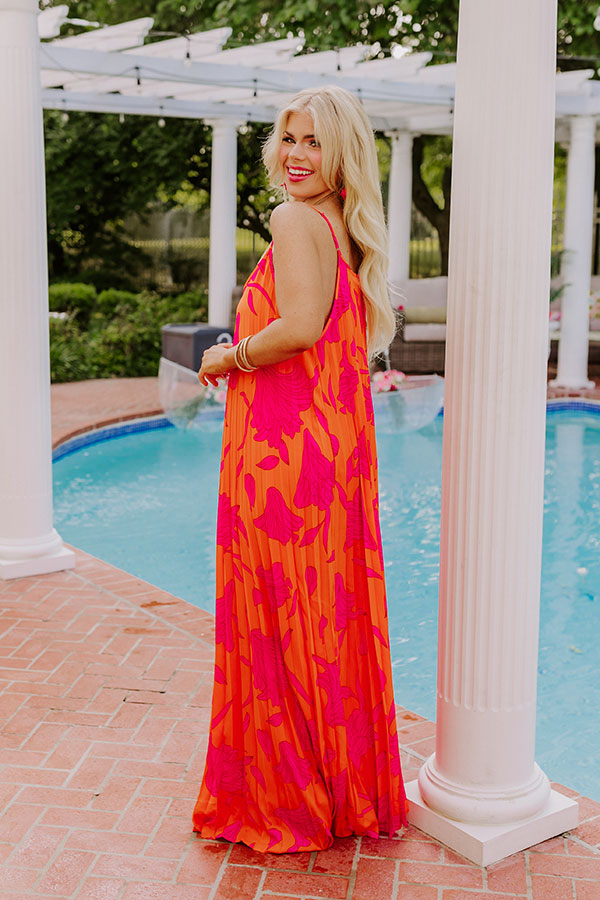 Premium Vibrant Moment Floral Maxi Dress - Tangerine Sunset