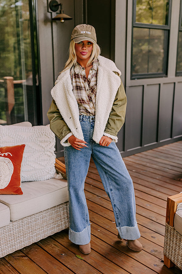 Premium Sherpa-Lined Denim Jacket in Olive - Ultimate Fall Style