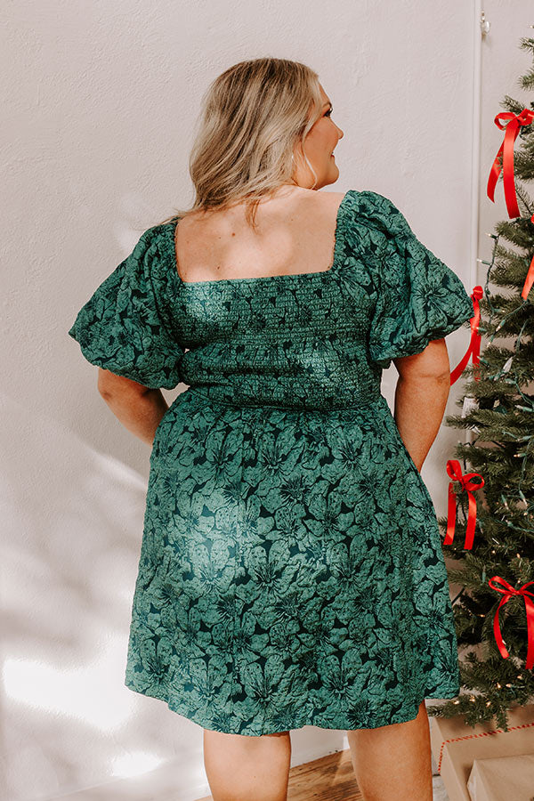 Ultimate Holiday Happiness Jacquard Mini Dress - Hunter Green Curves