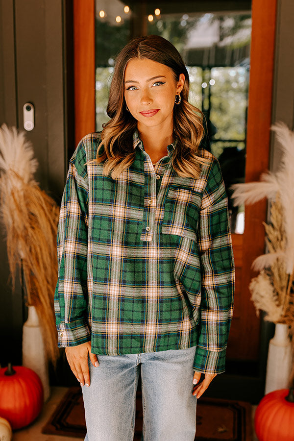 Premium Oversized Flannel Shirt - Hunter Green Fireside S'mores Edition